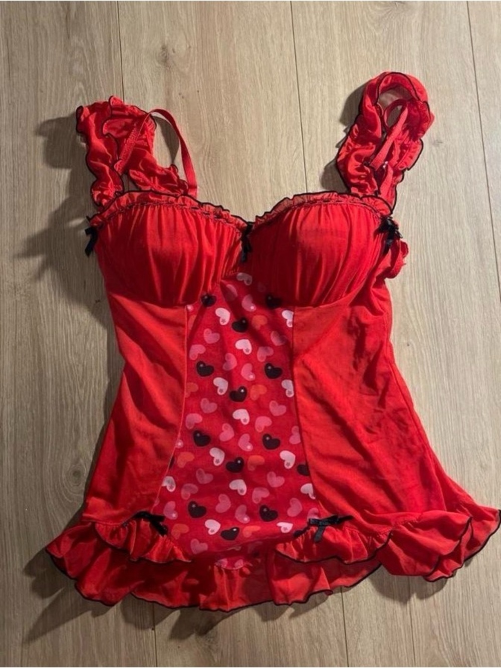 Rampage Red Heart-Print Ruffled Chemise